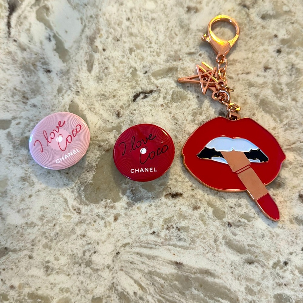 Coco Chanel buttons and Charlotte Tilbury Keychain